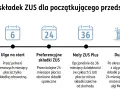Ścieżka składek ZUS dla początkującego przedsiębiorcy: ulga na start, preferencyjne składki, Mały ZUS Plus, Duży ZUS. Informacje o składkach na ubezpieczenie społeczne.