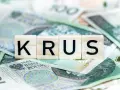 Drewniane klocki z napisem "KRUS" leżą na stosie polskich banknotów stuzłotowych. To symbol oszczędności na emeryturę z KRUS.
