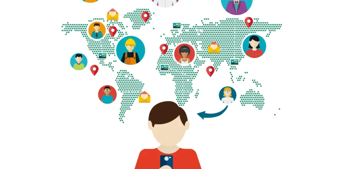 Globalne połączenia ludzi na mapie świata. To jest właśnie networking – budowanie relacji online.