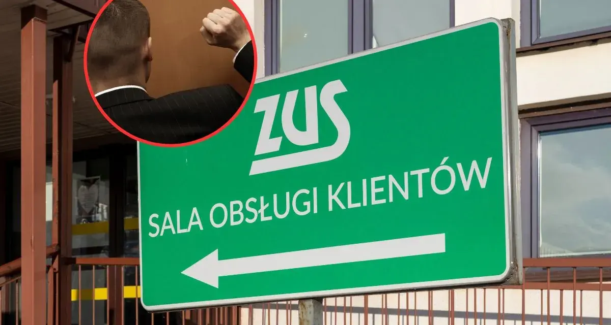Zwolnienie od psychiatry a kontrola ZUS – forum. Mężczyzna w garniturze zaciśniętą pięścią przed budynkiem ZUS.