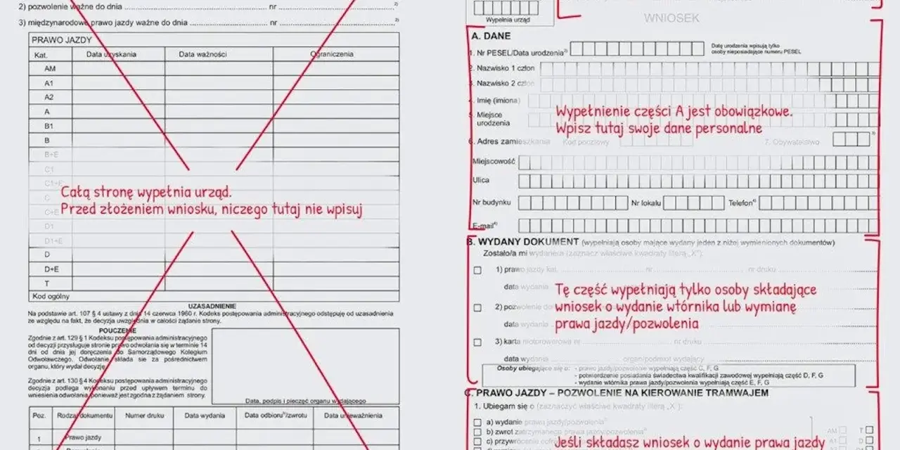 Formularz wniosku o wydanie prawa jazdy. Wpisz dane osobowe, pkk co to jest, jeśli składasz wniosek o wydanie prawa jazdy.
