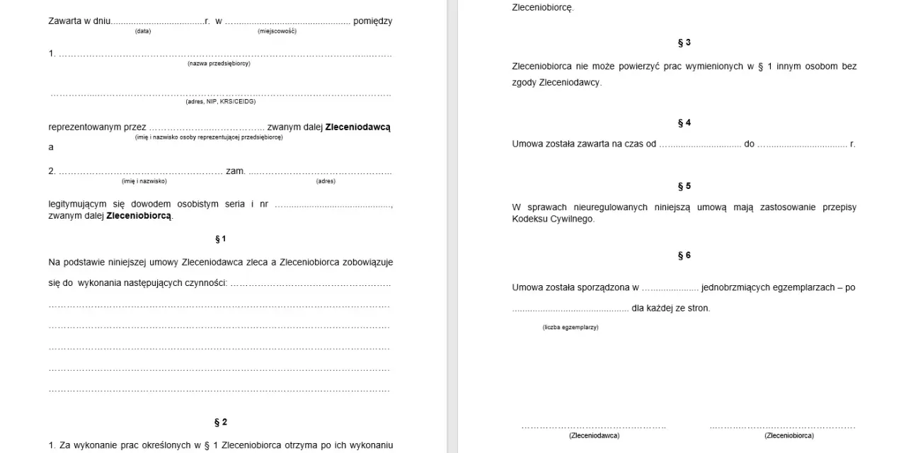 Umowa zlecenia, gdzie zleceniobiorca zobowiązuje się do wykonania określonych czynności.