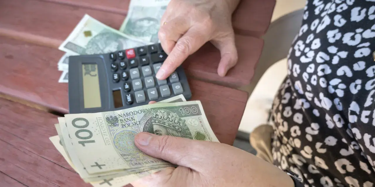 Ręce liczą banknoty 100 zł przy kalkulatorze. Może to być pomocne przy analizie nowych zasad przejścia na emeryturę tabela.
