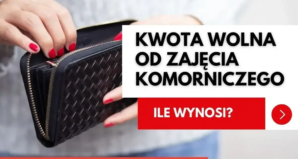 Dłonie z czerwonymi paznokciami otwierają portfel. Tekst: "Kwota wolna od zajęcia komorniczego 2025. Ile wynosi?".