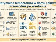 Przewodnik po komforcie: idealna temperatura w domu i biurze, minimalna temperatura w biurze to 14°C. Optymalna wilgotność 40-60%.