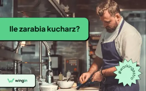 Kucharz w fartuchu przygotowuje jedzenie w kuchni. Czy zastanawiałeś się, ile zarabia kucharz?