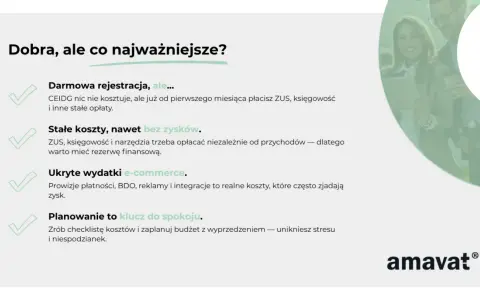 Dobra, ale co najważniejsze? ZUS, księgowość i narzędzia trzeba opłacać niezależnie od przychodów. Zaplanuj budżet, by uniknąć stresu.