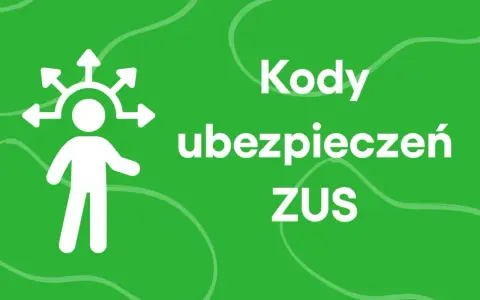 Biała ikona postaci z rozchodzącymi się strzałkami nad głową, obok napis "Kody ubezpieczeń ZUS".