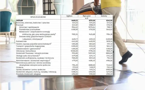 Mediana zarobków w Polsce 2025: Ogółem 6480,52 zł, mężczyźni 6755 zł, kobiety 6242 zł. Dane z tabeli.