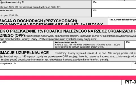 Wniosek o przekazanie 1% podatku na OPP. Wpisz numer KRS organizacji i kwotę. To jedna z opcji, co można odliczyć w PIT.