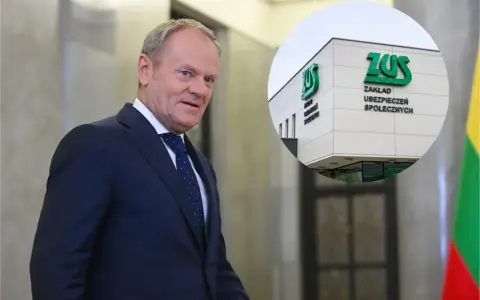 Donald Tusk i budynek ZUS. Nowe przepisy dotyczące emerytur stażowych mają wejść w życie do końca roku.