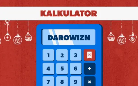 Kalkulator z napisem "DAROWIZN" i świątecznymi ozdobami. Dowiedz się, jak odliczyć darowiznę od podatku.