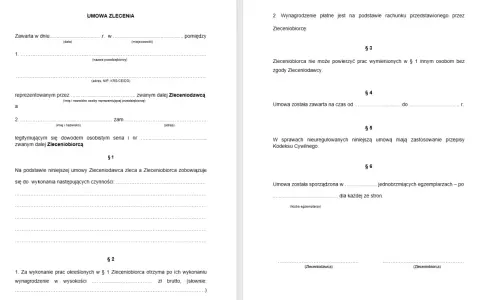 Umowa zlecenia, gdzie zleceniobiorca zobowiązuje się do wykonania określonych czynności.