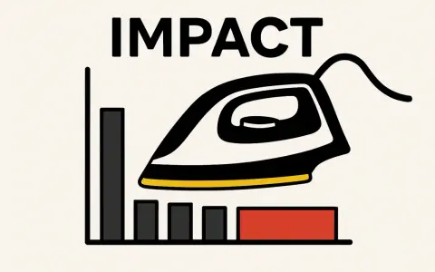 Wykres słupkowy z żelazkiem i napisem IMPACT. Ewaluacja co to? Analiza wpływu działań.
