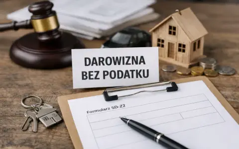 Klucze do domu, formularz SD-Z2 i tabliczka "Darowizna bez podatku" sugerują, do jakiej kwoty można zrobić przelew bez podatku.
