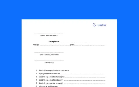 Formularz "Lista płac" zawiera pole "Wynagrodzenie zasadnicze" oraz inne składniki pensji.