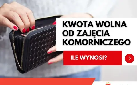 Dłonie z czerwonymi paznokciami otwierają portfel. Tekst: "Kwota wolna od zajęcia komorniczego 2025. Ile wynosi?".