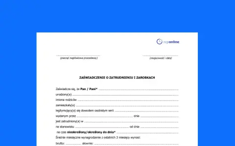 Zaświadczenie o zatrudnieniu i zarobkach, dokument potwierdzający zatrudnienie i dochody pracownika.