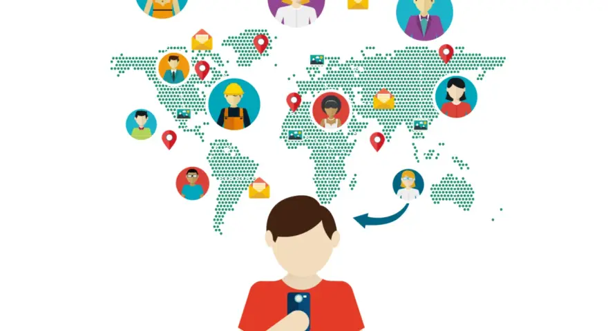 Globalne połączenia ludzi na mapie świata. To jest właśnie networking – budowanie relacji online.