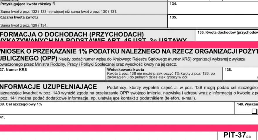 Wniosek o przekazanie 1% podatku na OPP. Wpisz numer KRS organizacji i kwotę. To jedna z opcji, co można odliczyć w PIT.