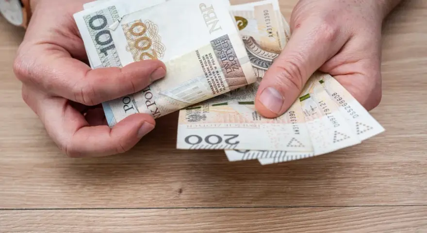 Ręce liczą banknoty 100 i 200 zł. To na pewno wystarczy na wczasy pod gruszą i jeszcze zostanie!
