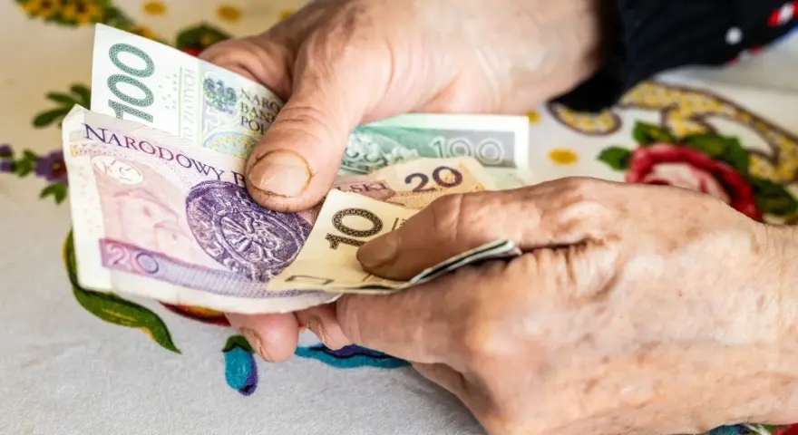 Dłonie liczą polskie banknoty. Zastanawiasz się, w jakim miesiącu najlepiej przejść na emeryturę, by mieć więcej pieniędzy?
