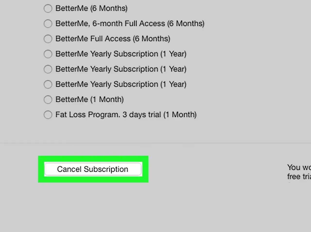 anulowanie subskrypcji betterme ios