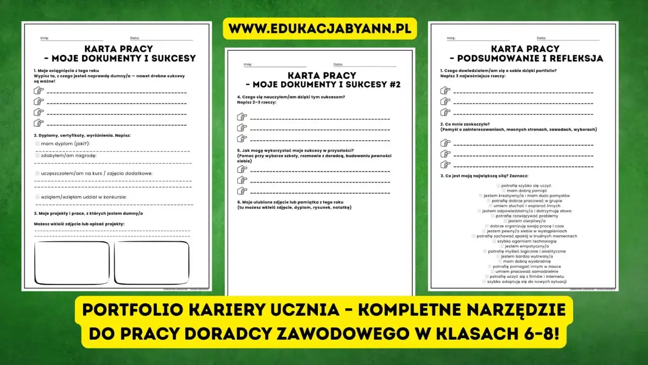Karty pracy do tworzenia portfolio ucznia: 