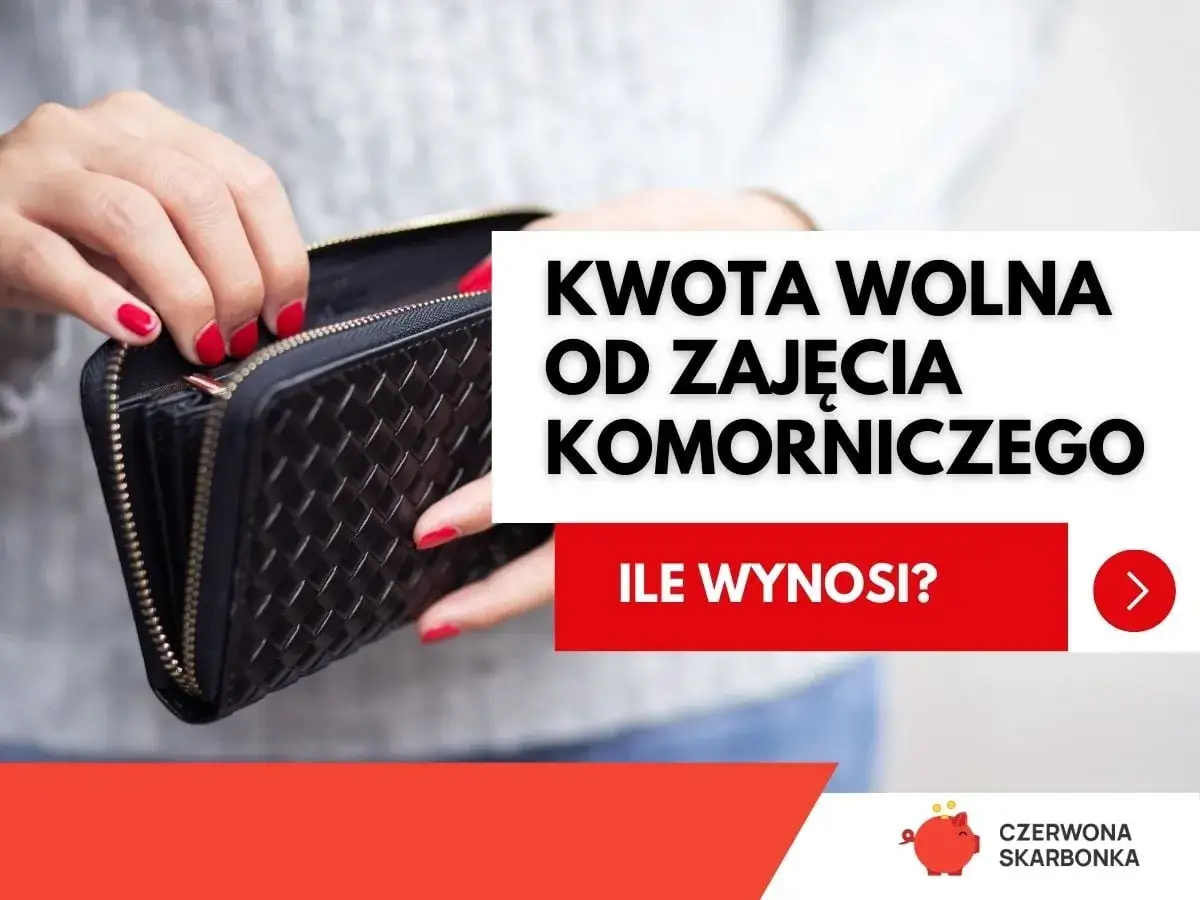 Dłonie z czerwonymi paznokciami otwierają portfel. Tekst: